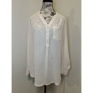 ModCloth Sheer Cream Blouse Size Small Missing Button On Sleeve Small Stains